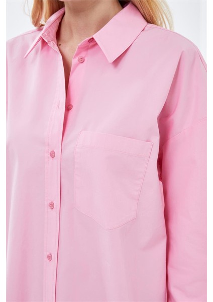 Pembe Oversize Poplin Gömlek