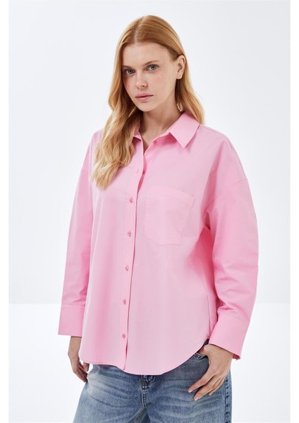 Pembe Oversize Poplin Gömlek