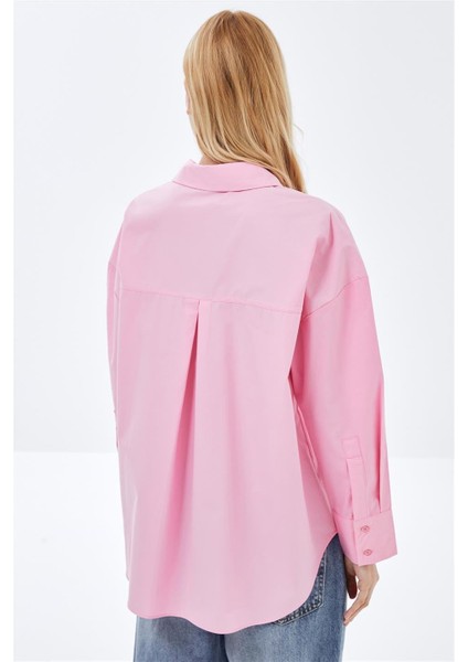 Pembe Oversize Poplin Gömlek