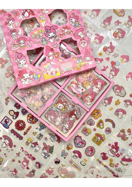 Sanrio My Melody Karakterli 4 Bölümlü 100 Yaprak Pembe Kutu Sticker Seti bullet Journal Scrapbook