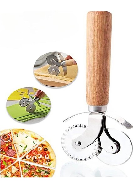 Ahşap Saplı Hamur ve Pizza Kesme Ruleti Pizza Cutter 2'li Hamur-Pizza Kesme Ruleti 1 Adet fiyatları