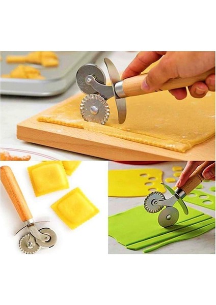 Ahşap Saplı Hamur ve Pizza Kesme Ruleti Pizza Cutter 2'li Hamur-Pizza Kesme Ruleti 1 Adet modelleri