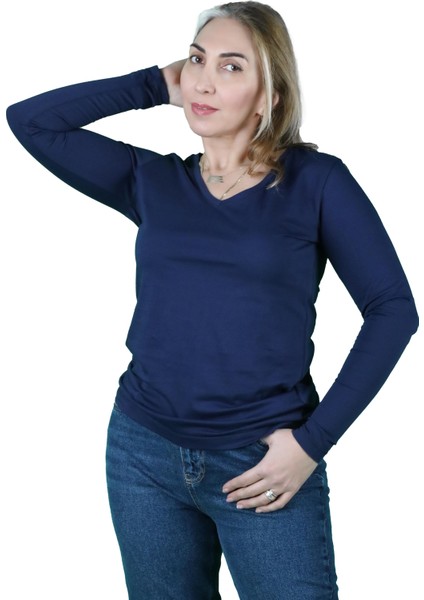 Cotton V Yaka Uzun Kollu T-Shirt