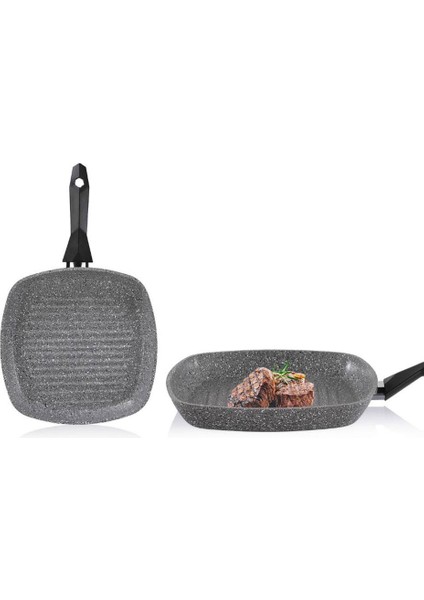 Cory Granit Y.Y.Kare Grill Tava - 28cm -Gri