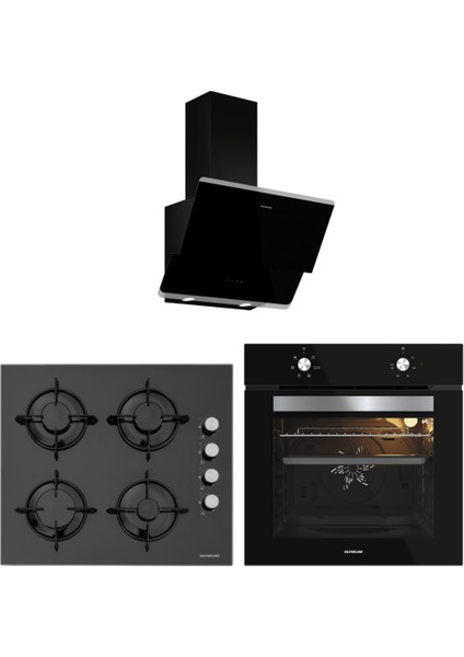 Siyah Cam Ankastre Set (3490 Oslo Davlumbaz - CS5349B01 Ocak - BO65E1B01 Fırın)