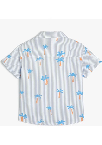 Gömlek Palmiye Baskılı Kısa Kollu Cep Detaylı Pamuklu fiyatları