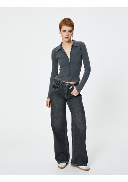 Fermuarlı Polo Yaka Tişört Uzun Kollu Ribanalı Slim Fit Pamuklu fiyatları