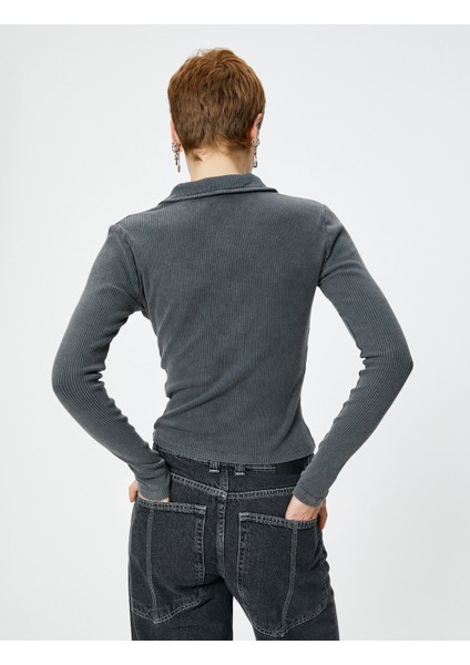 Fermuarlı Polo Yaka Tişört Uzun Kollu Ribanalı Slim Fit Pamuklu fırsatları