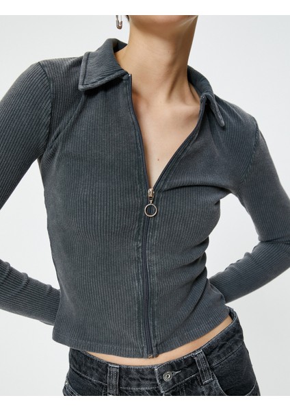 Fermuarlı Polo Yaka Tişört Uzun Kollu Ribanalı Slim Fit Pamuklu indirimleri