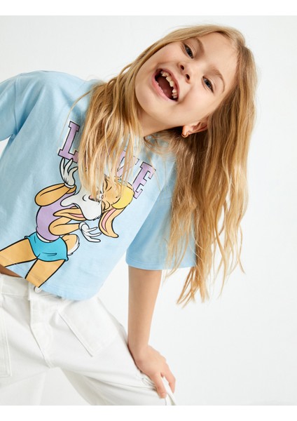 Crop Tişört Lola Bunny Baskılı Lisanslı Kısa Kollu Pamuklu