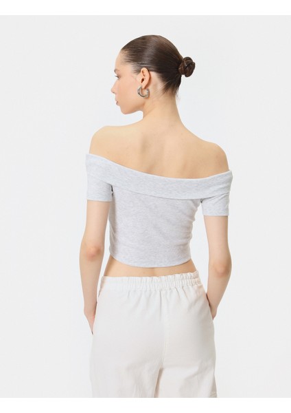 Omzu Açık Tişört Crop Kat Detaylı Ribanalı Kısa Kollu fırsatları