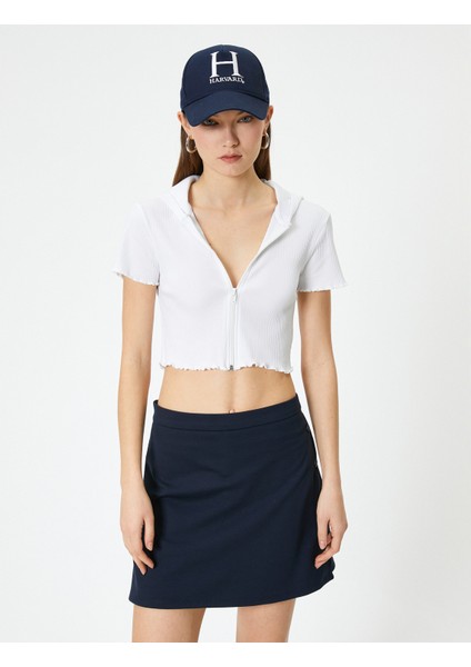 Fermuarlı Crop Tişört Uzun Kollu Slim Fit modelleri