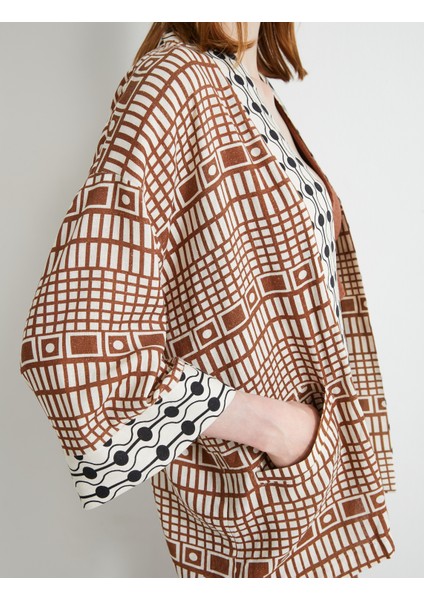 Oversize Kimono Viskon Keten Karışımlı Yarım Kollu Cepli indirimleri