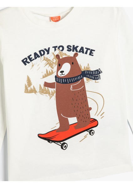 Tişört Uzun Kollu Bisiklet Yaka Pamuklu Ayıcık Baskılı modelleri