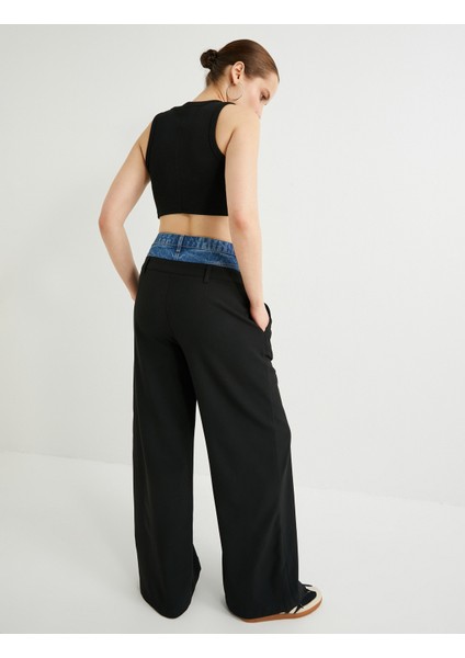 Kontrast Çift Bel Pantolon Düz Paça Cepli fiyatları