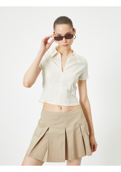 Fermuar Detaylı Gömlek Kısa Kollu Slim Fit