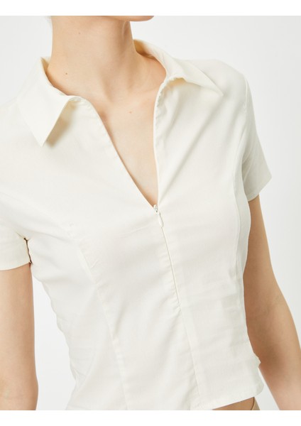 Fermuar Detaylı Gömlek Kısa Kollu Slim Fit indirimleri