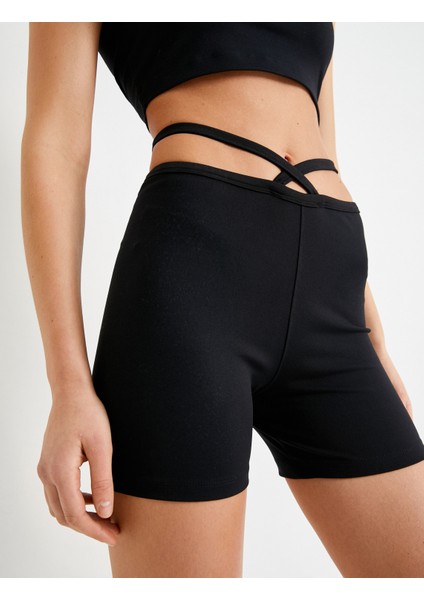 Çapraz Ip Detaylı Biker Tayt Yüksek Bel indirimleri