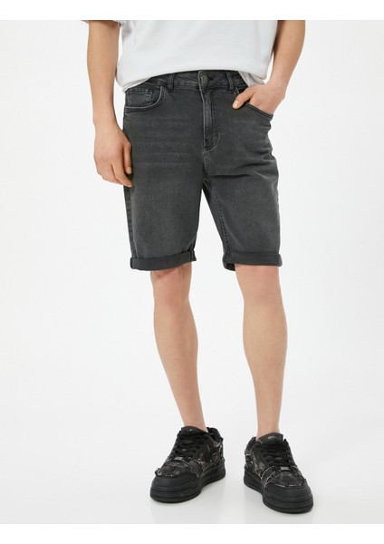 Kot Şort Slim Fit 5 Cepli Düğmeli modelleri