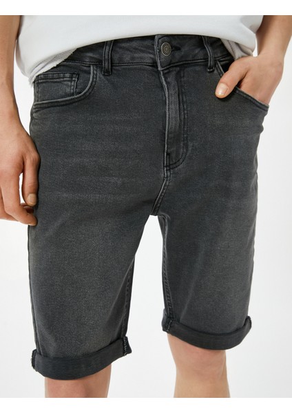 Kot Şort Slim Fit 5 Cepli Düğmeli indirimleri