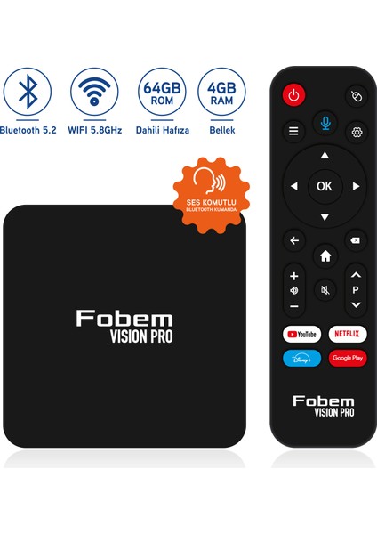 Vision Pro 6k Android Tv Box - Çanaksız Tv Izleme | Sesli Komut | Bluetooth | Wi-Fi | 4 GB Ram | 64 GB Hafıza fiyatları