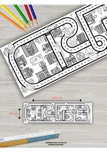 North And Peak Şehir Yol Temalı Dev Boyama Kağıdı Boyama Rulosu Büyük Boy 2 Metre Uzunluk