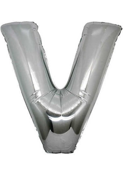 V Harf Gümüş Folyo Balon 34 Inc 80 cm