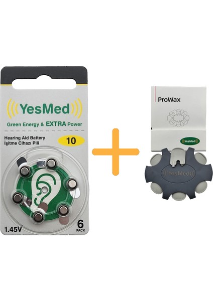Extra Power 10 Numara Işitme Cihazı Pili (1 Paket = 6 Adet Pil) + Yesmed Prowax Filtre
