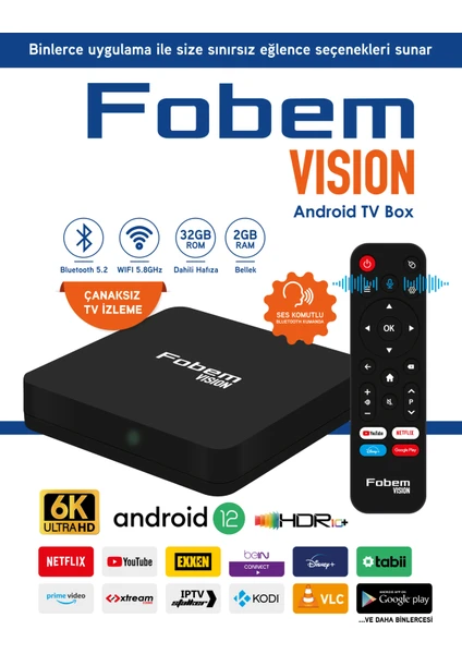 Vision 6k Android Tv Box - Çanaksız Tv Izleme | Sesli Komut | Bluetooth | Wi-Fi | 2 GB Ram | 32 GB Hafıza