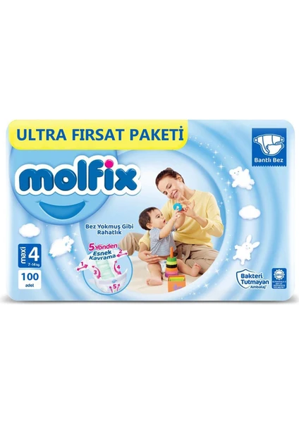 Bebek Bezi 3D 4 Beden Maxi 7-14 Kg 100lü Ultra Fırsat Paketi