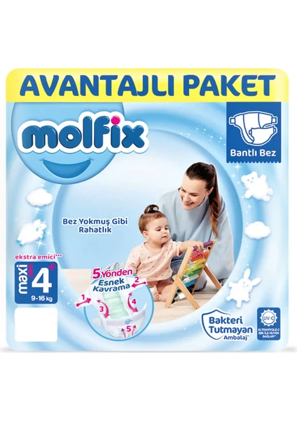 Bebek Bezi 4+ Beden Maxi Plus 9-16 Kg 52li Fırsat Paketi