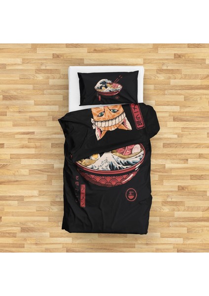 Noodle Cat & Great Wave Ramen Bowl Çift Taraflı Nevresim Takımı