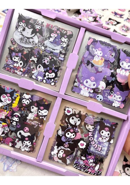 Kağıt Gemi Dükkan Sanrio Kuromi Karakterli 4 Bölümlü 100 Yaprak Mor Kutu Sticker Seti Bullet Journal Scrapbook