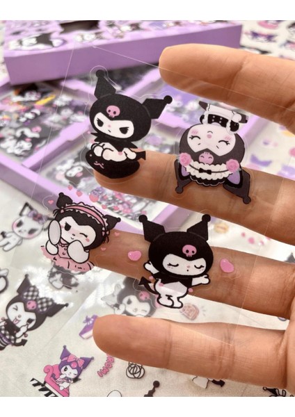 Kağıt Gemi Dükkan Sanrio Kuromi Karakterli 4 Bölümlü 100 Yaprak Mor Kutu Sticker Seti Bullet Journal Scrapbook