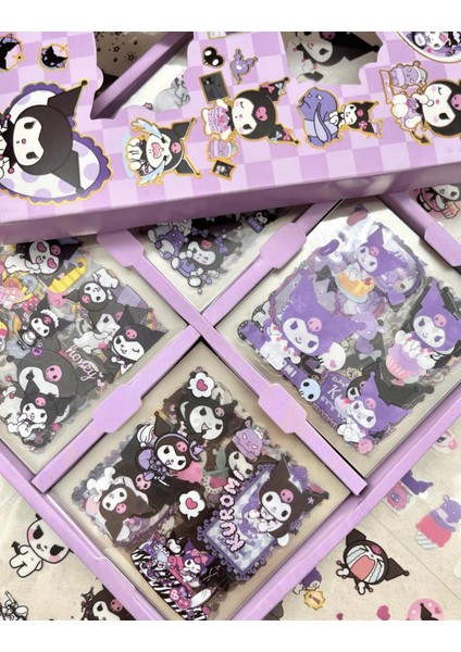 Kağıt Gemi Dükkan Sanrio Kuromi Karakterli 4 Bölümlü 100 Yaprak Mor Kutu Sticker Seti Bullet Journal Scrapbook