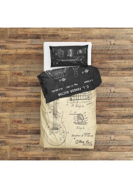 Gibson Les Paul Vintage & Fender Stratocaster Chalkboard Çift Taraflı Nevresim Takımı