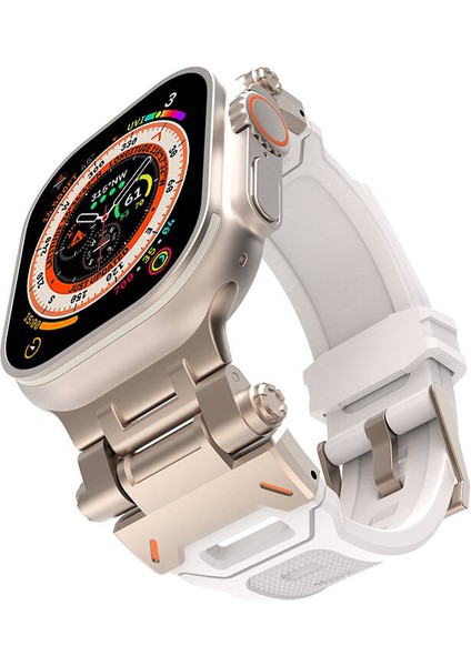 Apple Watch 1/2/3 42MM ile Uyumlu Kordon Metal Başlıklı Silikon Kordon