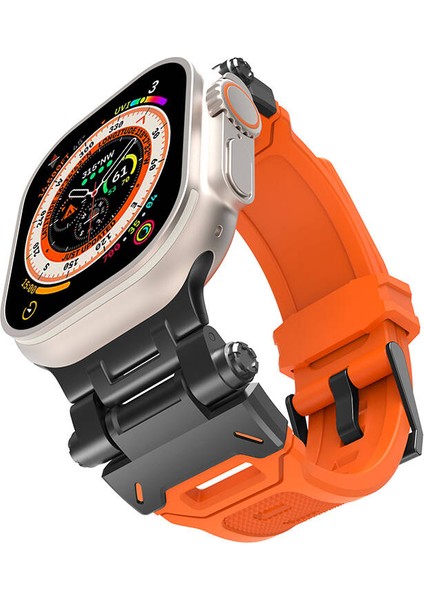 Apple Watch 7/8/9 45MM ile Uyumlu Kordon Metal Başlıklı Silikon Kordon