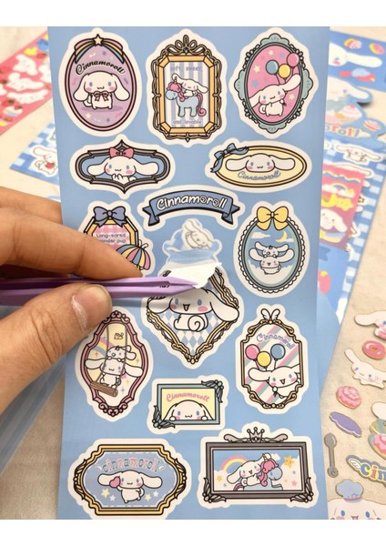 Sanrio Cinnamoroll Karakteri 6 Yaprak Sticker Bullet Journal Çıkartma