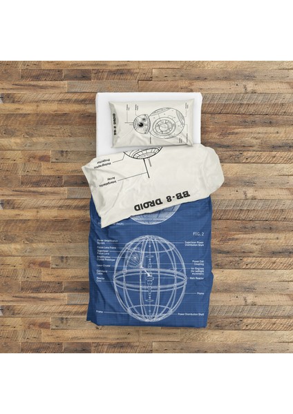 Death Star Blueprint & Bb-8 Droid Ivory Çift Taraflı Nevresim Takımı