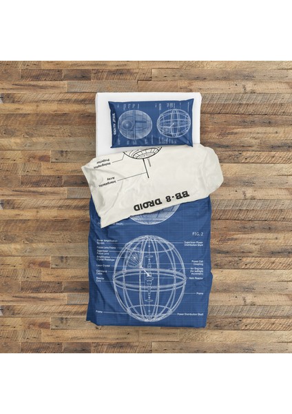 Death Star Blueprint & Bb-8 Droid Ivory Çift Taraflı Nevresim Takımı