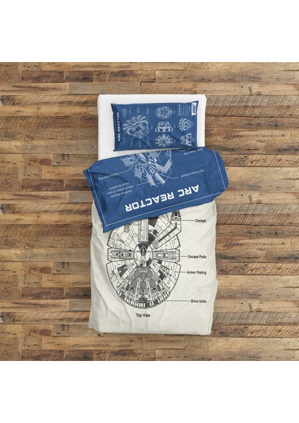 Millennium Falcon Ivory & Arc Reactor Blueprint Çift Taraflı Nevresim Takımı