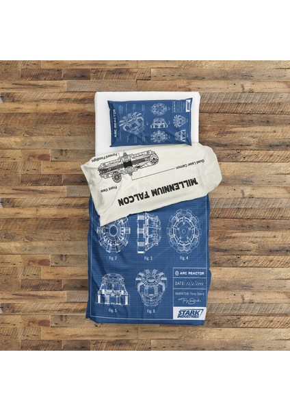 Millennium Falcon Ivory & Arc Reactor Blueprint Çift Taraflı Nevresim Takımı