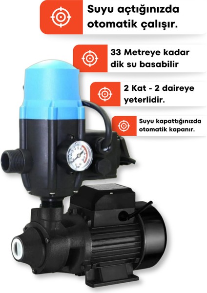 Impo QB60 Hidrofor Otomatik Su Pompası Seti Bakır Sargı 0.5 Hp 1'' Parmak Hidrofor Pompa