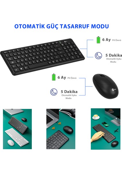 Lenovo Lecoo KW204 2.4GHz Kablosuz Türkçe Q Klavye & Mouse Set Siyah