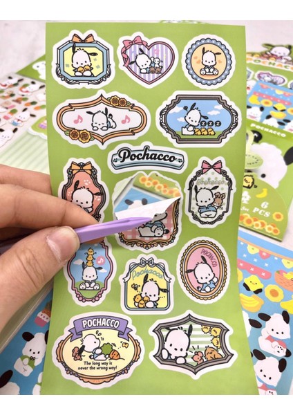 Sanrio Pochacco Karakteri 6 Yaprak Sticker Bullet Journal Çıkartma