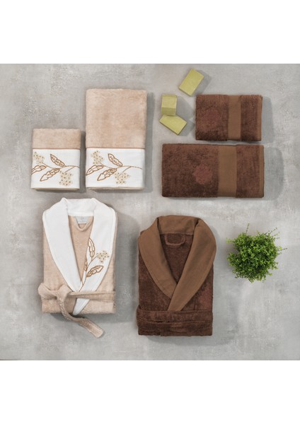 Como 6 Parça Nakışlı Aile Bornoz Takımı