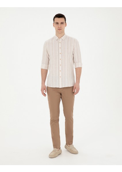 Erkek Kahverengi Slim Fit Beli Lastikli İpli Kanvas Pantolon 50285534-VR197