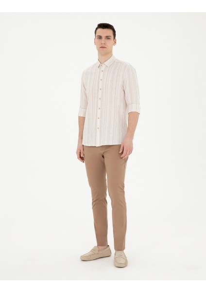 Erkek Kahverengi Slim Fit Beli Lastikli İpli Kanvas Pantolon 50285534-VR197