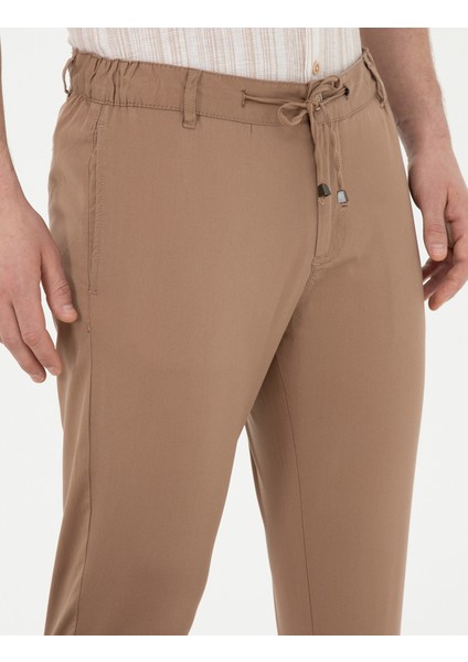 Erkek Kahverengi Slim Fit Beli Lastikli İpli Kanvas Pantolon 50285534-VR197